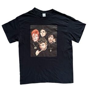 Bowie George Michael Prince Michael Jackson Big Print Graphic T-Shirt Size Large
